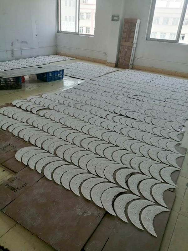 Decorative handmade gypsum sand beige Moon phase mirror for home wall hanging mirror6