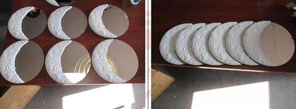Decorative handmade gypsum sand beige Moon phase mirror for home wall hanging mirror7