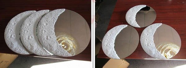 Decorative handmade gypsum sand beige Moon phase mirror for home wall hanging mirror8