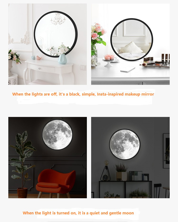 Decorative lunar Moon phase glass mirror light for home wall hanging or table mirror lamp04