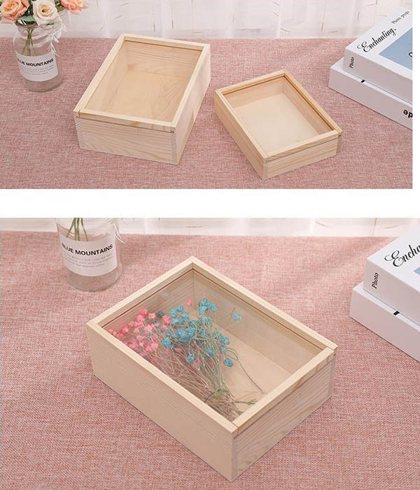 Large Unfinished glass sliding lid Wood Box5